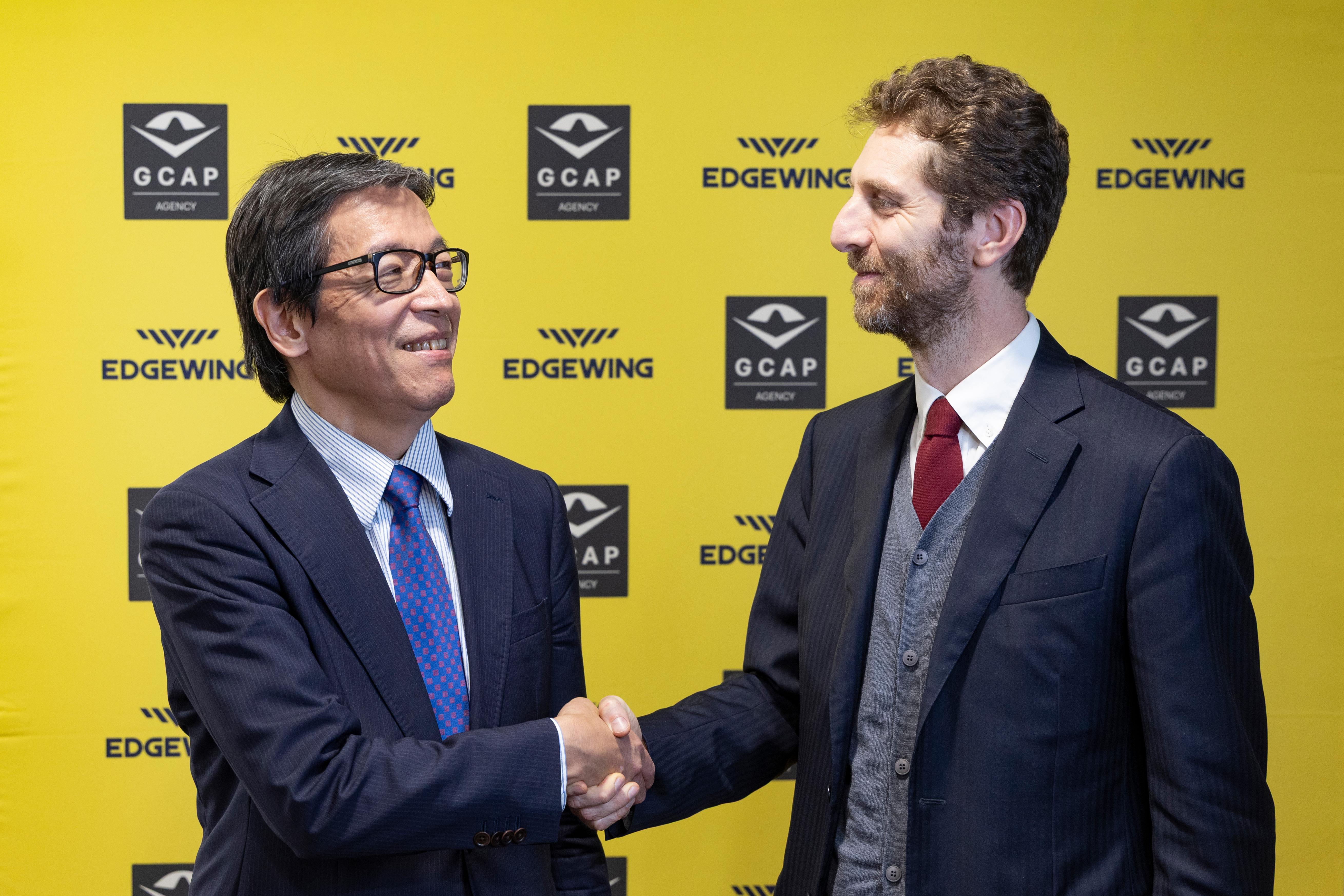GCAP Agency Chief Executive Masami Oka (left) and Edgewing Chief Executive Officer Marco Zoff (right) have agreed the first international contract for the Global Combat Air Programme  